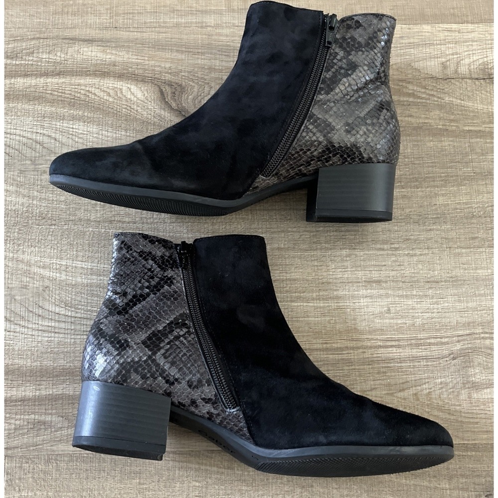 Gabor Comfort-G Black Suede Snake Print Block Heel Booties UK 6 US 8.5